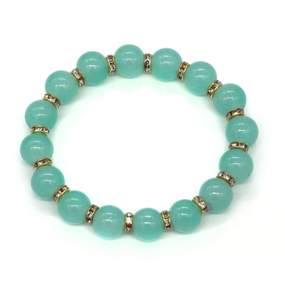 Bracelet with Aqua color beads and Rhinestones OS. - Picture 3 of 3